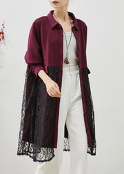 Purple Patchwork Lace Robe Dresses Oversized Fall