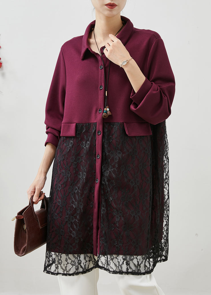 Purple Patchwork Lace Robe Dresses Oversized Fall