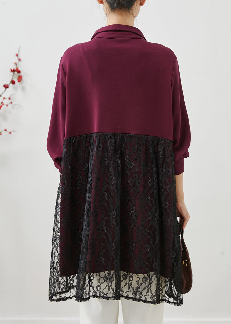 Purple Patchwork Lace Robe Dresses Oversized Fall