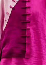 Purple Patchwork Linen Shirts Chinese Button Summer