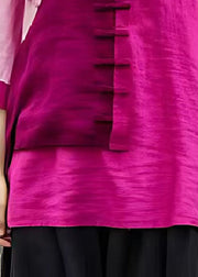 Purple Patchwork Linen Shirts Chinese Button Summer