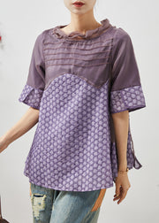 Purple Patchwork Organza Spandex Shirt Jacquard Summer