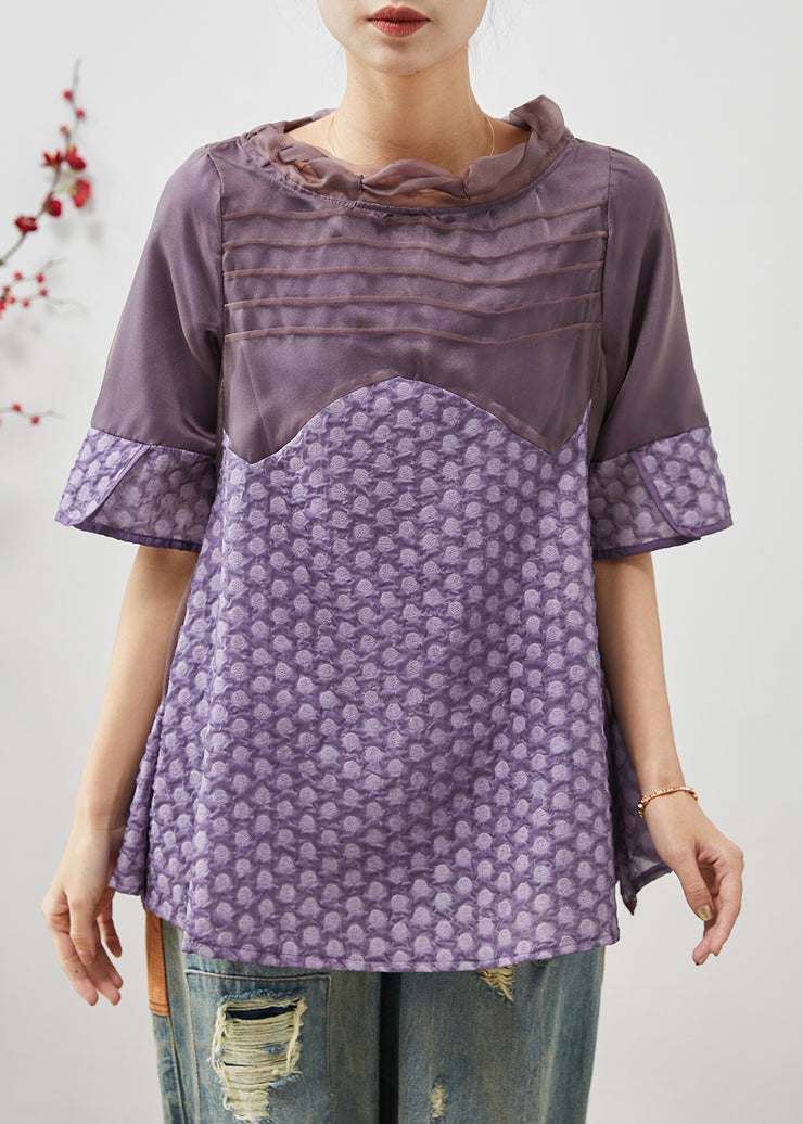 Purple Patchwork Organza Spandex Shirt Jacquard Summer