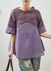 Purple Patchwork Organza Spandex Shirt Jacquard Summer