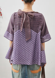 Purple Patchwork Organza Spandex Shirt Jacquard Summer