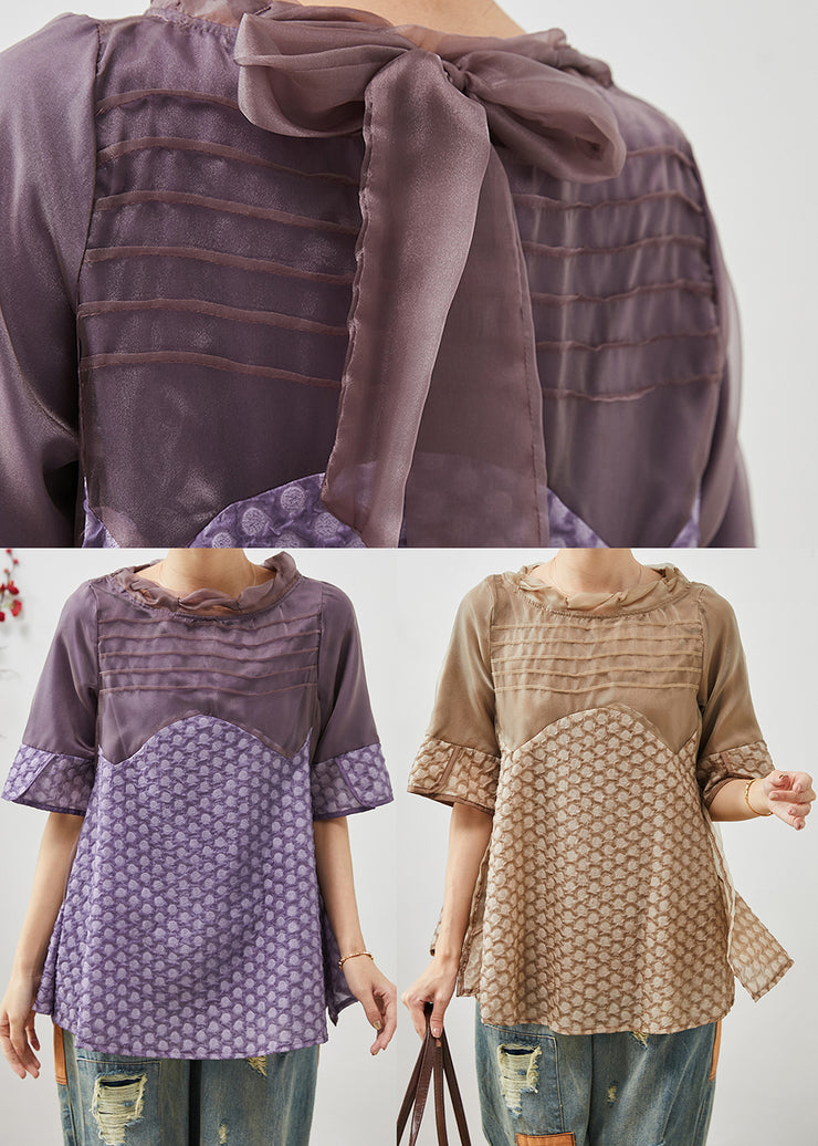 Purple Patchwork Organza Spandex Shirt Jacquard Summer