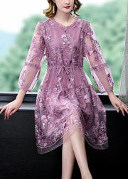 Purple Patchwork Tulle Holiday Dress Cinched Hollow Out Summer