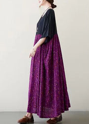 Purple Patchwork Wrinkled Maxi Dress Summer