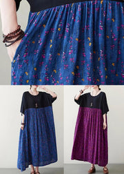 Purple Patchwork Wrinkled Maxi Dress Summer