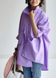 Purple polka dots Peter Pan Collar Low High Design Cotton Shirt Long Sleeve