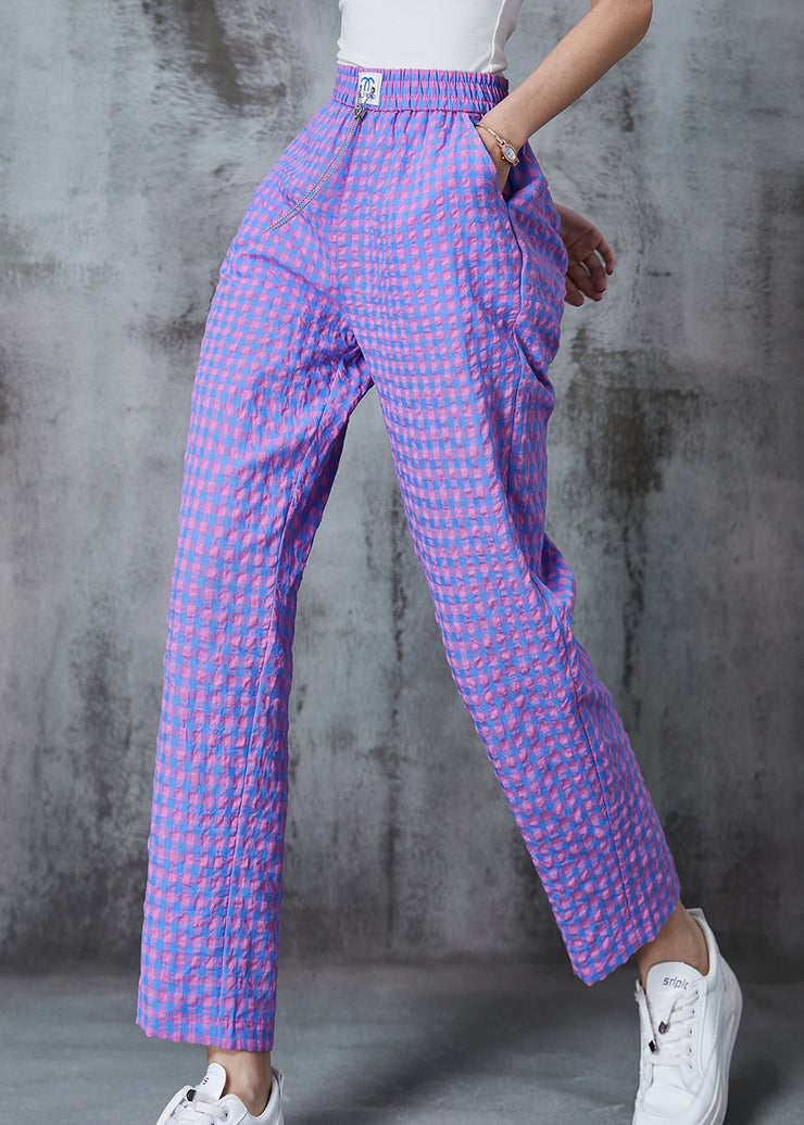 Purple Plaid Linen Harem Pants Oversized Summer