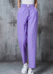 Purple Plaid Linen Harem Pants Oversized Summer