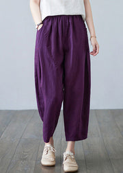 Purple Pockets Elastic Waist Solid Harem Pants