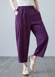 Purple Pockets Elastic Waist Solid Harem Pants