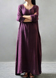 Purple Pockets Maxi Dresses Long Sleeve