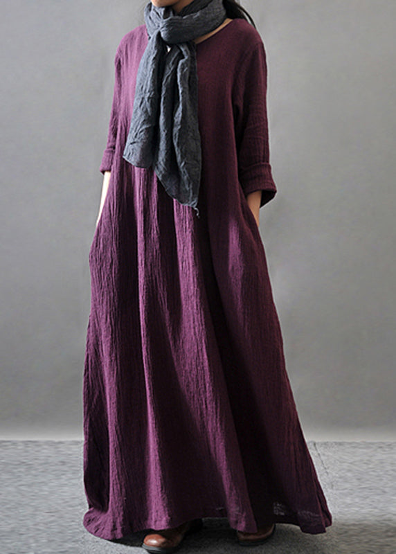 Purple Pockets Maxi Dresses Long Sleeve