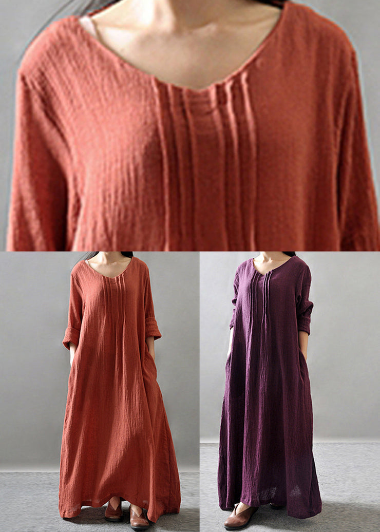 Purple Pockets Maxi Dresses Long Sleeve