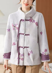 Purple Pockets Mink Velvet Winter Coats Stand Collar