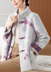 Purple Pockets Mink Velvet Winter Coats Stand Collar