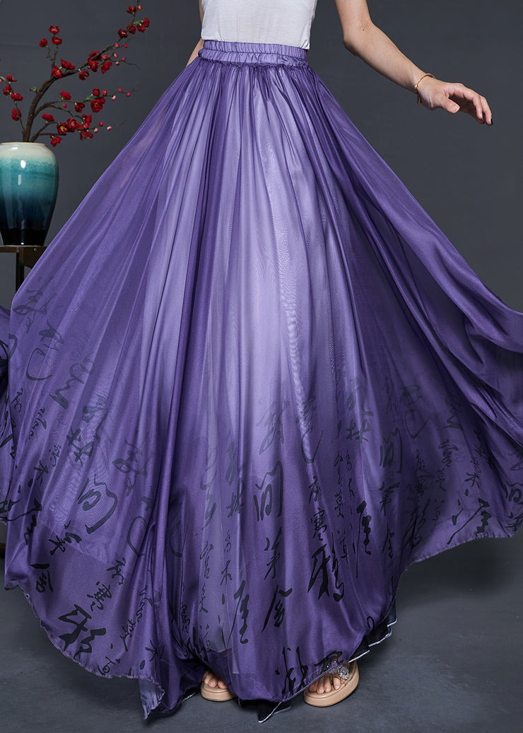 Purple Print Chiffon Dance Skirts Exra Large Hem Summer