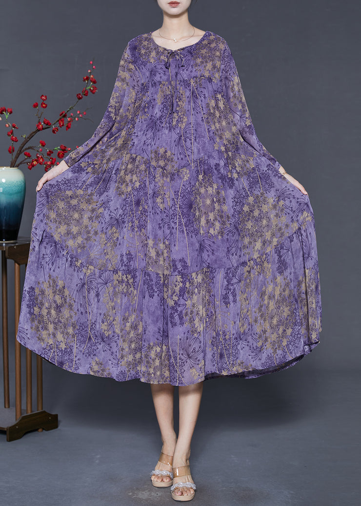 Purple Print Chiffon Dresses Oversized Exra Large Hem Spring