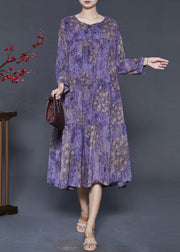 Purple Print Chiffon Dresses Oversized Exra Large Hem Spring