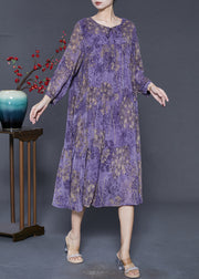 Purple Print Chiffon Dresses Oversized Exra Large Hem Spring