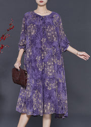 Purple Print Chiffon Maxi Dresses Oversized Spring