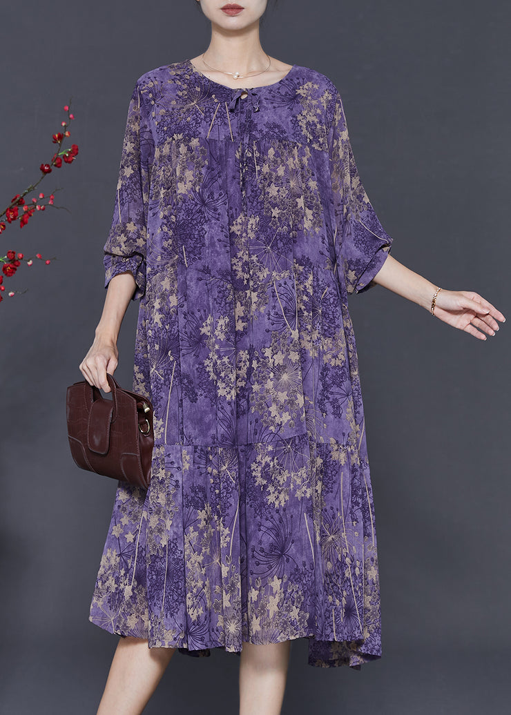 Purple Print Chiffon Maxi Dresses Oversized Spring