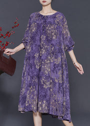 Purple Print Chiffon Maxi Dresses Oversized Fall