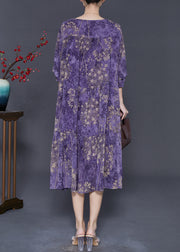 Purple Print Chiffon Maxi Dresses Oversized Fall