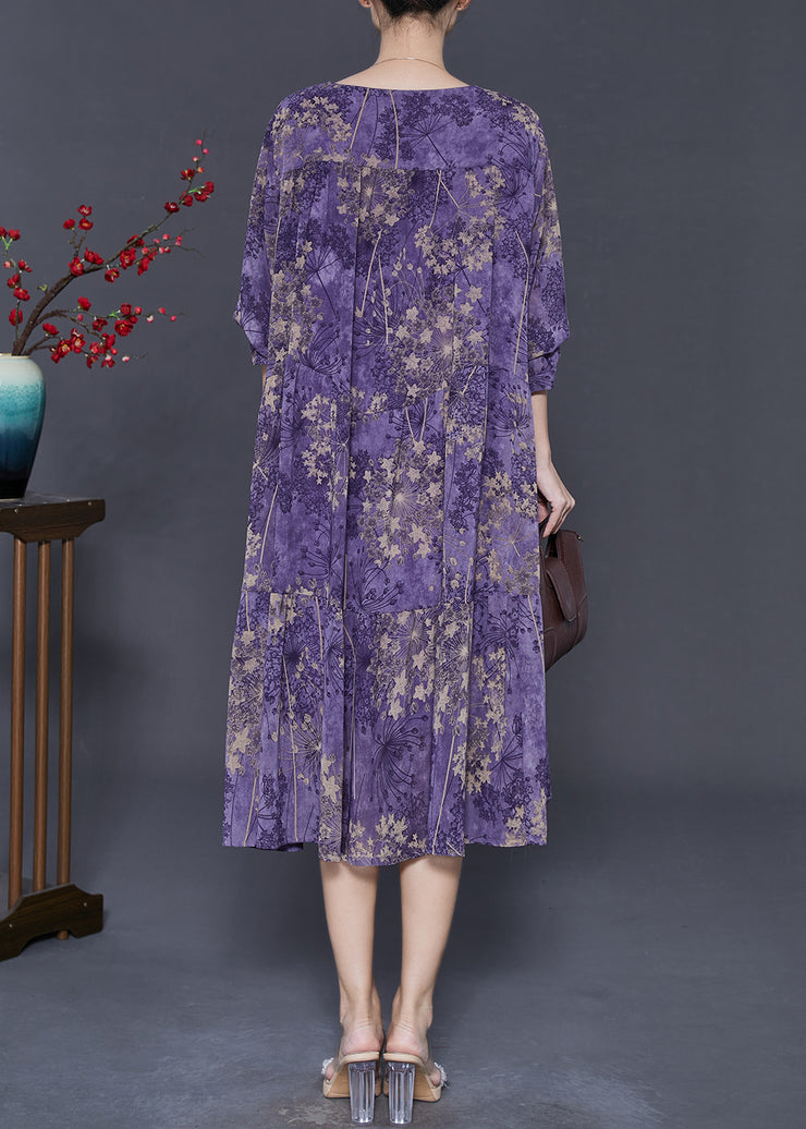 Purple Print Chiffon Maxi Dresses Oversized Spring