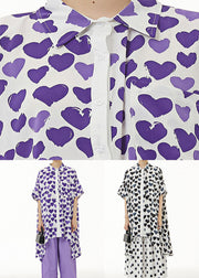 Purple Print Chiffon Shirt Tops Asymmetrical Design Summer