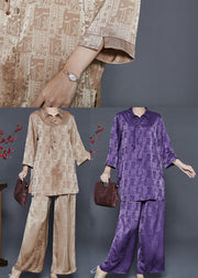 Purple Print Silk Oriental Two-Piece Set Tasseled Spring