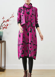 Purple Print Silm Fit Knit Robe Dresses Give Scarf Fall