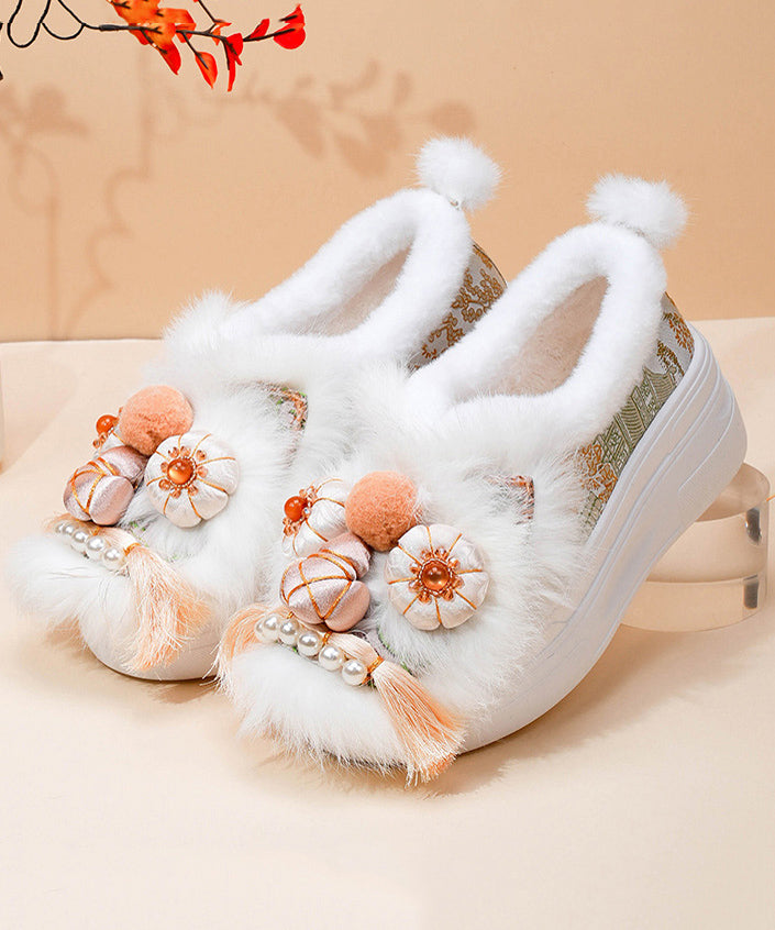 Purple Retro Handmade Fuzzy Wool Lined Splicing Platform Flats