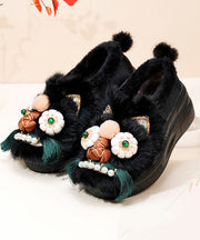 Purple Retro Handmade Fuzzy Wool Lined Splicing Platform Flats