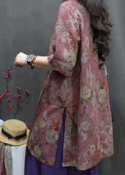 Purple Side Open Button Maxi Linen Shirt Summer