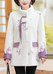 Purple Stand Collar Button Mink Velvet Coats Spring