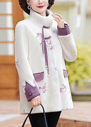 Purple Stand Collar Button Mink Velvet Coats Spring