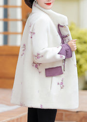 Purple Stand Collar Button Mink Velvet Coats Spring