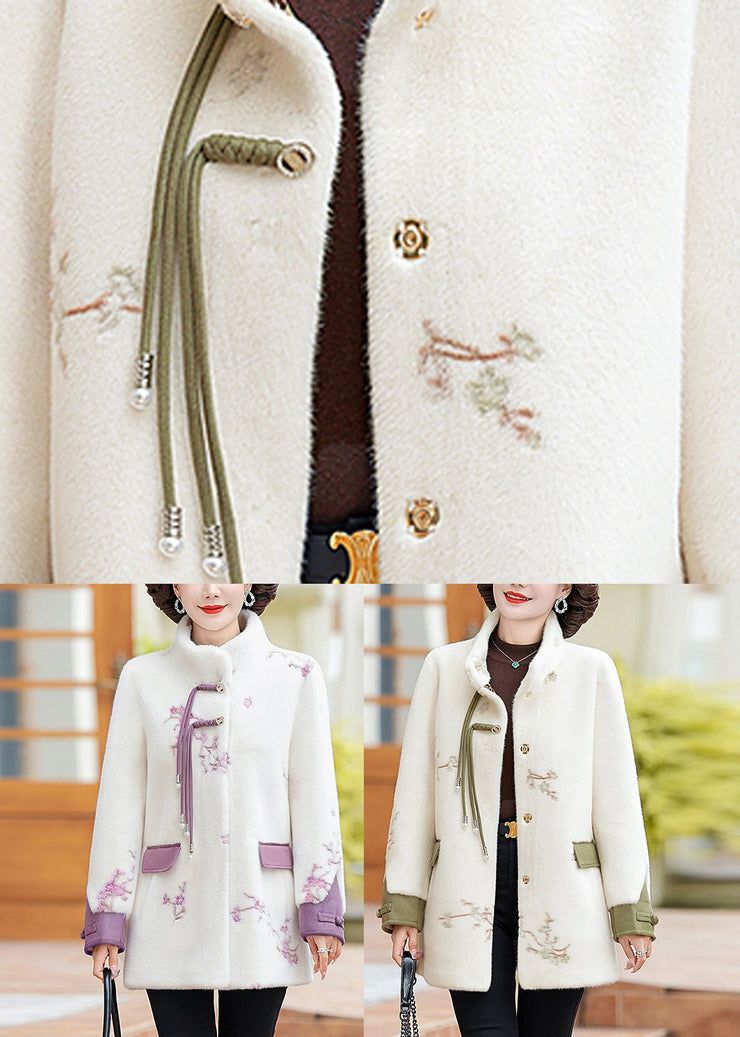 Purple Stand Collar Button Mink Velvet Coats Spring