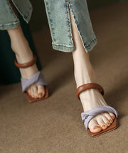 Purple Stylish Splicing Chunky Heel Peep Toe Slide Sandals