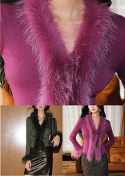 Purple V Neck Wool Knit Knitted Sweaters Spring