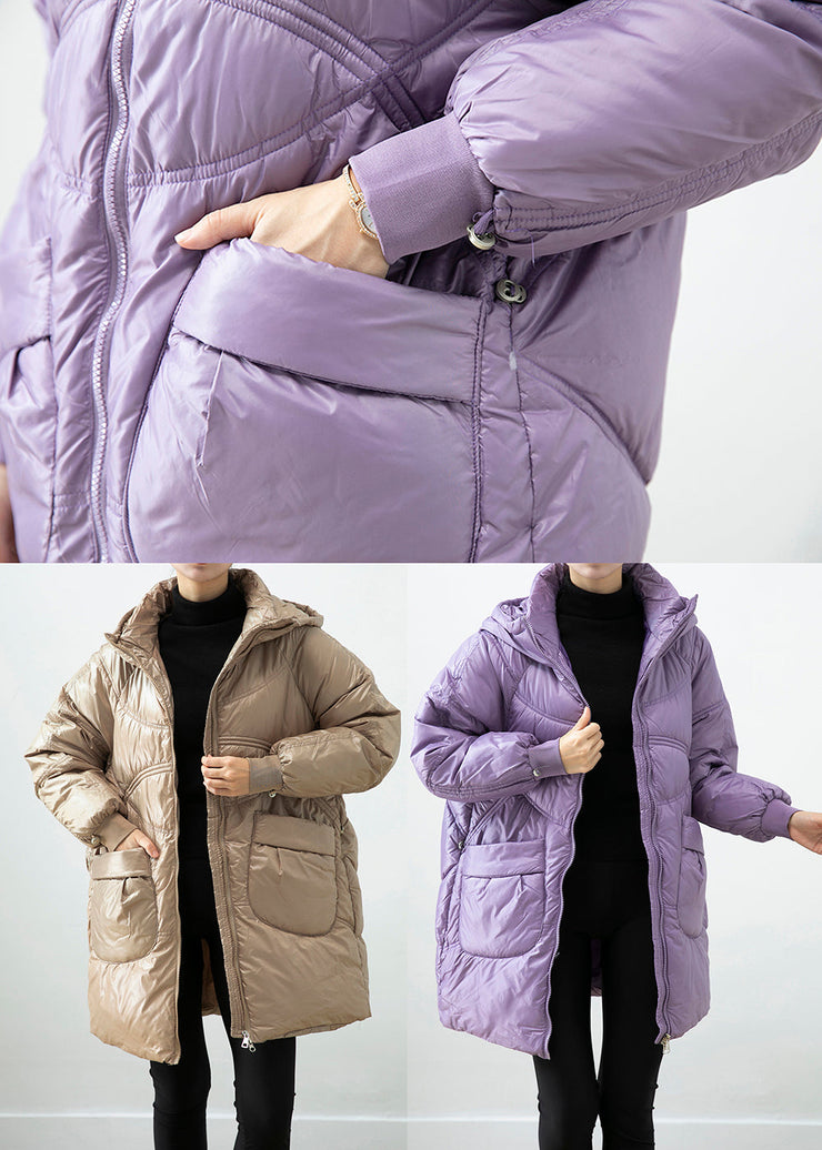 Purple Warm Fine Cotton Filled Parkaer Oversized Pockets Winter