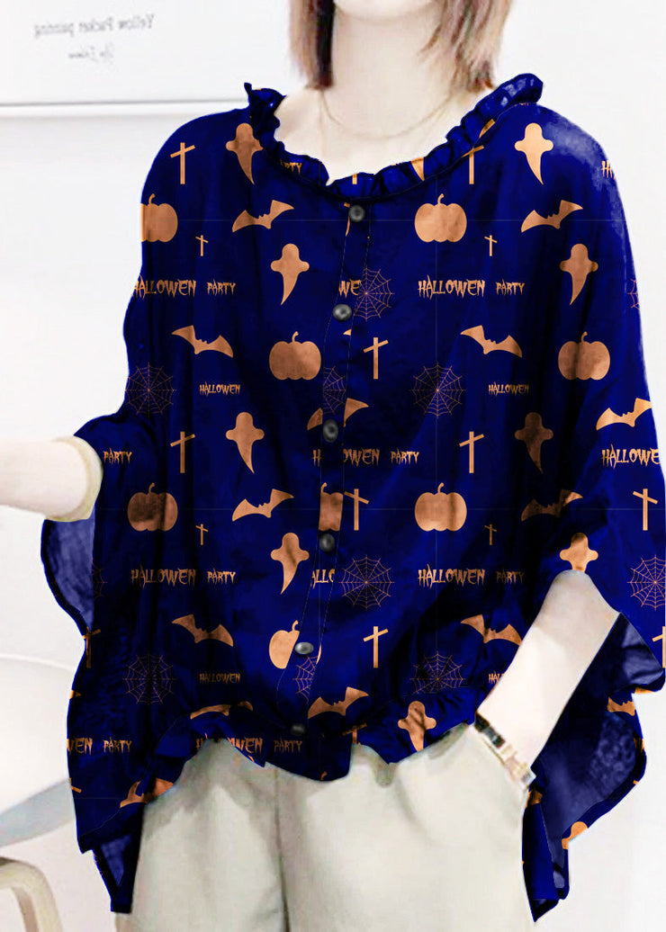 Art Checkered Pumpkin Tops Ruffles Trim Half Sleeve Shirts Blouse Plus Size