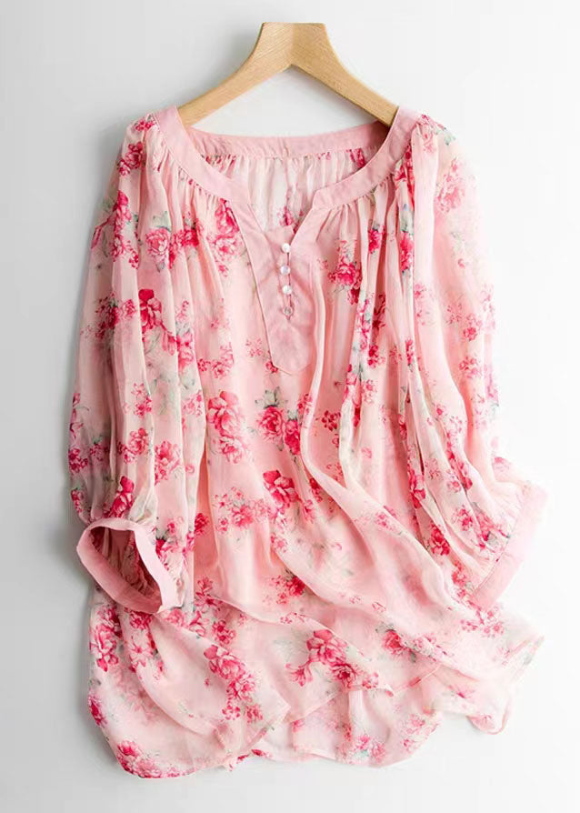 Quality Pink V Neck Wrinkled Chiffon Shirts And Spaghetti Strap Two Pieces Set Lantern Sleeve