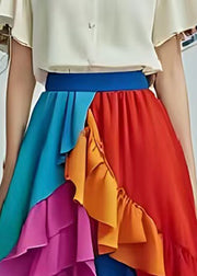 Rainbow Patchwork Chiffon Beach Skirts Ruffles Summer