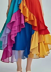 Rainbow Patchwork Chiffon Beach Skirts Ruffles Summer