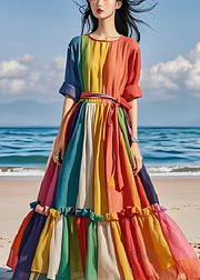 Rainbow Patchwork Linen Holiday Dress Exra Large Hem Summer
